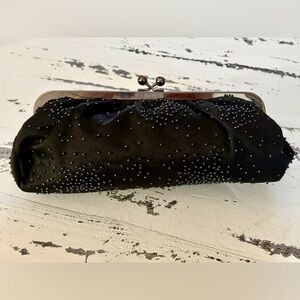 Express Black Beaded Kiss Lock Clutch